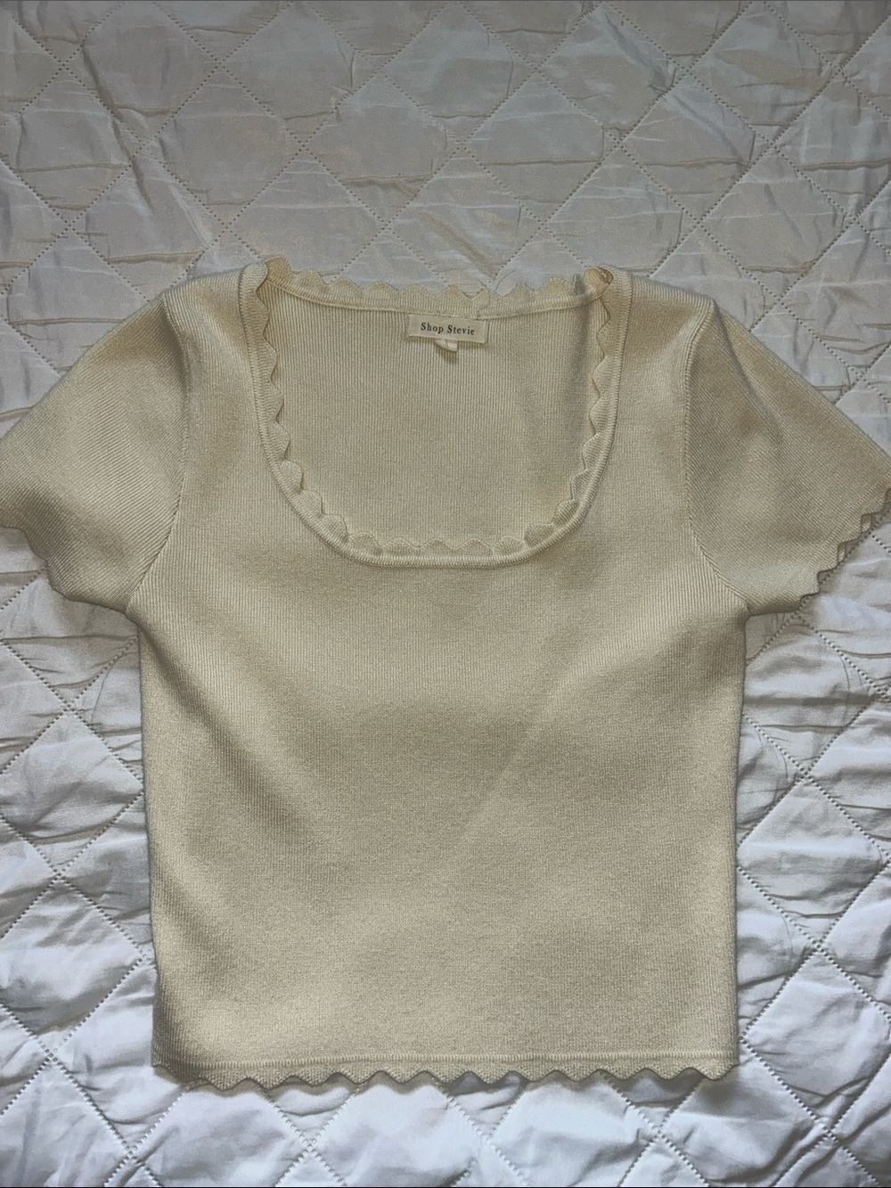 Shop Stevie Cream Scallop-Edge Short Sleeve Knit Top